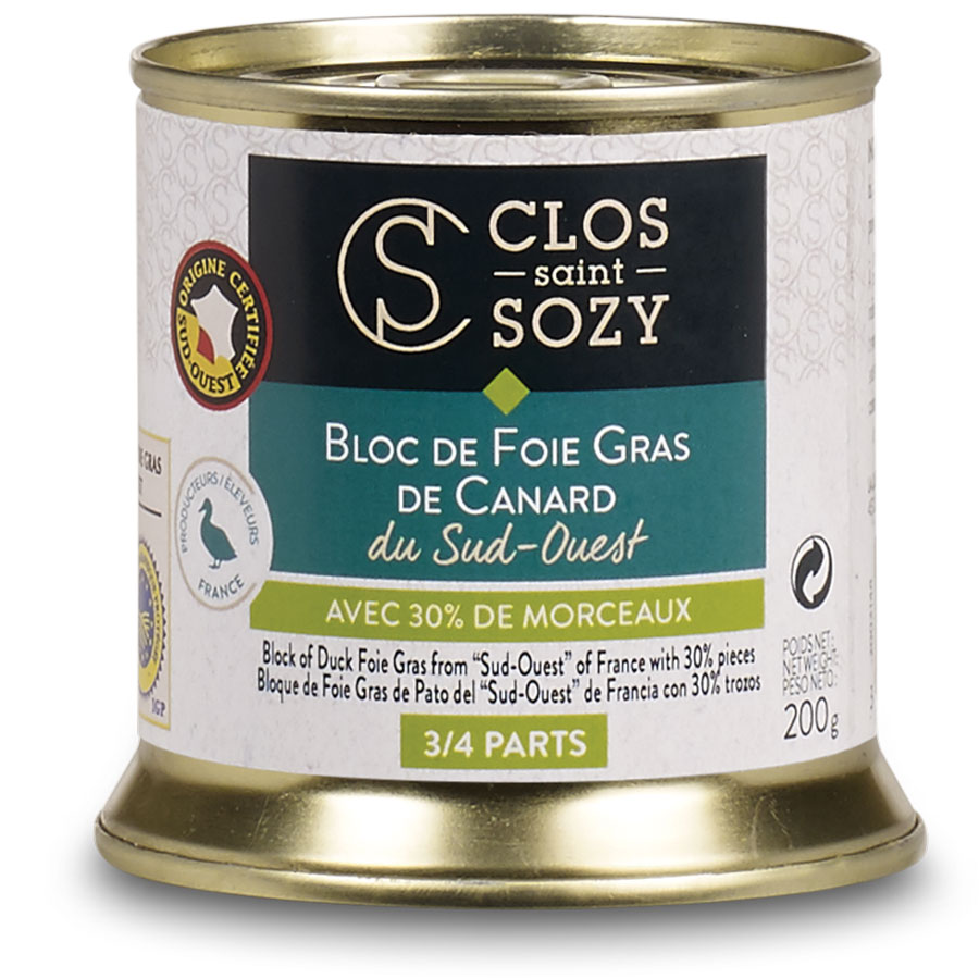 Bloc de foie gras de canard du Sud Ouest avec 30% de morceaux 200g