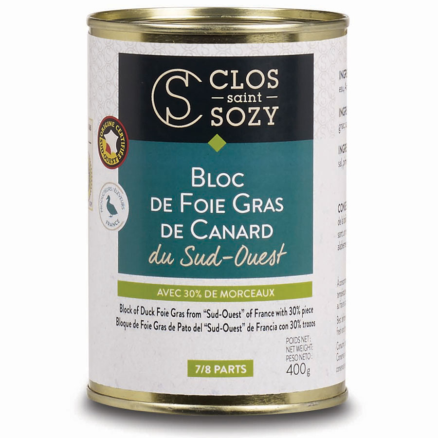 Bloc de foie gras de canard du Sud Ouest avec 30% de morceaux 400g